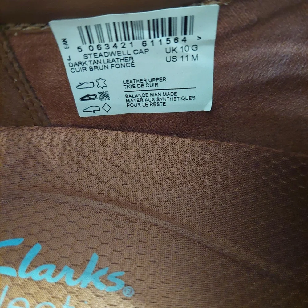 Clarks Men's Stedwell Cap Toe Lace-Up Oxford Dark Tan Leather Size 11M NEW!